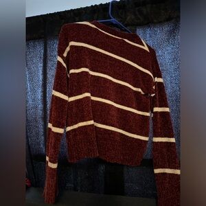 Cropped deep red white striped sweater